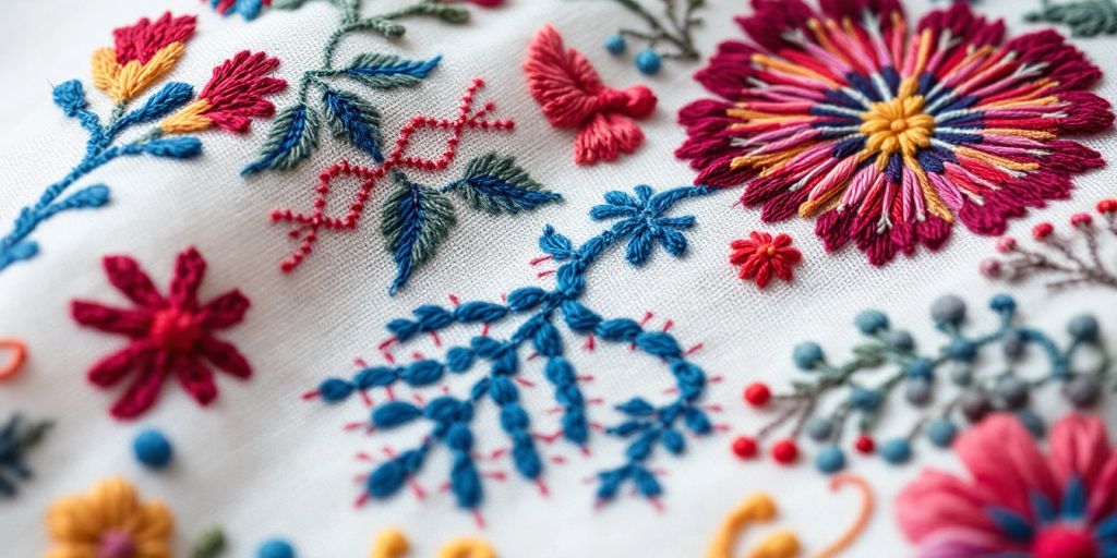 Nærbilde av tradisjonell norsk broderkunst.