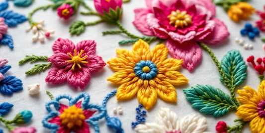 Nærbilde av sveitserbroderi med blomsterdesign.